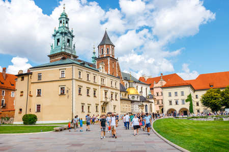 Krakow, Poland, August 15, 2018: unknown people visit the Wawel cathedral and Wawel castle on the Wawel Hill in Krakow, Polandのeditorial素材