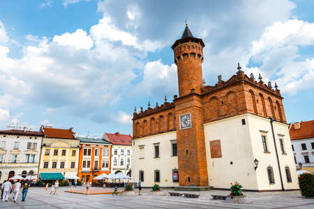 Tarnow, Poland, August 19, 2018: Renaissance town hall on market square in Tarnow.のeditorial素材