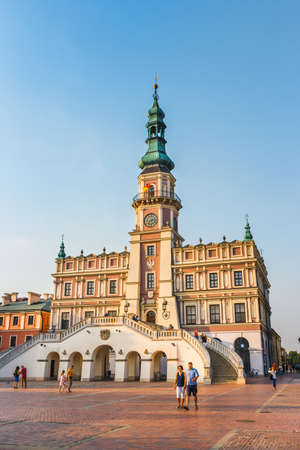 Zamosc, Poland - September 01, 2018: Great Market Square. Great example of a Renaissance town in Central Europe, founded in 1580 by the Jan Zamoyskiのeditorial素材