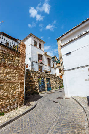 Malaga, Spain, April 06, 2018: Street view of the historic district of Albaicin in Granada, Andalusia, Spain.のeditorial素材