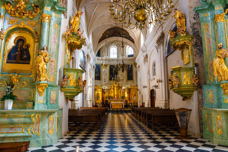 Lublin, Poland, September 01, 2018:Interior of the church in the center of the old town in Lublin, Poland.のeditorial素材