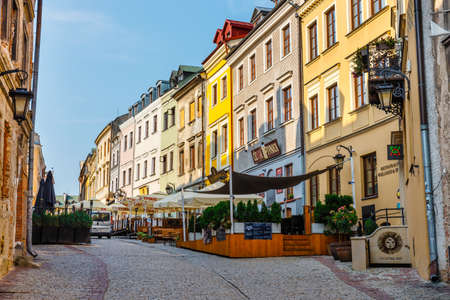 Lublin, Poland, September 01, 2018: Historic tenements and outdoor restaurants in the old town in Lublin, Poland.のeditorial素材