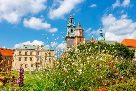 Krakow, Poland, August 15, 2018: unknown people visit the Wawel cathedral and Wawel castle on the Wawel Hill in Krakow, Polandのeditorial素材