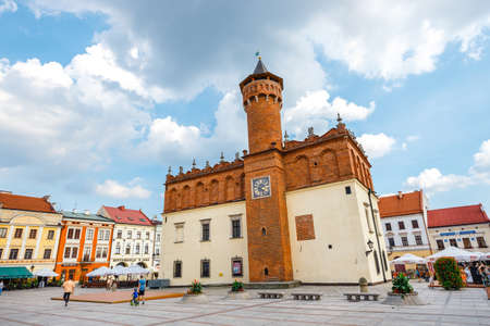 Tarnow, Poland, August 19, 2018: Renaissance town hall on market square in Tarnow.のeditorial素材