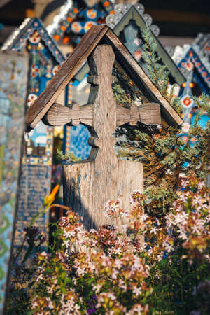 SAPANTA, ROMANIA - 04 JULY, 2015- The merry cemetery of Sapanta, Maramures, Romania. Those cemetery is unique in Romania and in the worldのeditorial素材