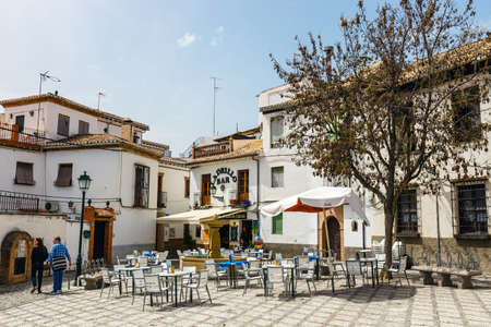 Granada, Spain, April 06, 2018: Street view of the historic district of Albaicin in Granada, Andalusia, Spainのeditorial素材
