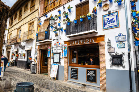 Granada, Spain, April 06, 2018: Street view of the historic district of Albaicin in Granada, Andalusia, Spainのeditorial素材