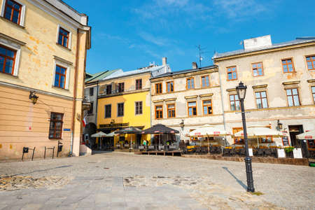 Lublin, Poland, September 01, 2018: Historic tenements and outdoor restaurants in the old town in Lublin, Poland.のeditorial素材
