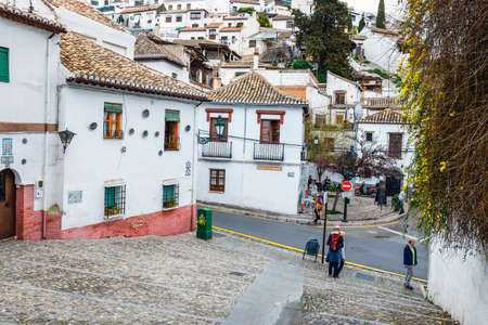 Granada, Spain, April 06, 2018: Street view of the historic district of Albaicin in Granada, Andalusia, Spainのeditorial素材