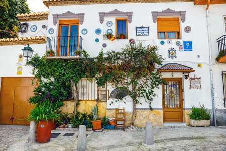 Granada, Spain, April 06, 2018: Street view of the historic district of Albaicin in Granada, Andalusia, Spainのeditorial素材