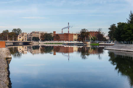 Odra river in Wroclaw, Poland. Wroc³aw is a city in western Poland and largest city in Silesia regionのeditorial素材