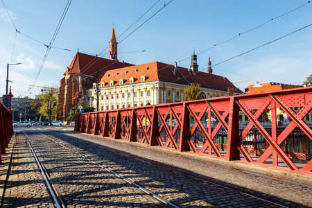 Sand Bridge over Odra river, Wroclaw, Polandのeditorial素材