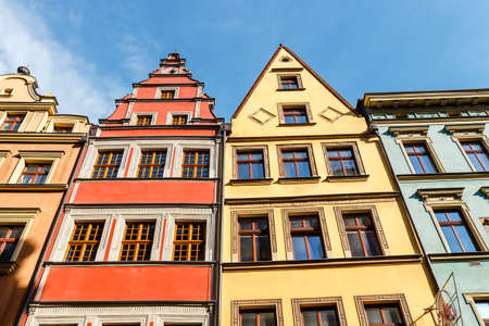 facades of historic buildings on the main square in Wroclaw, Polandのeditorial素材
