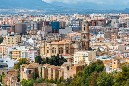 Panoramic and aerial view of Malaga in a beautiful spring day, Spainの写真素材