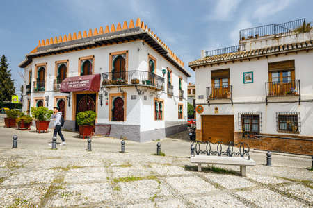 Granada, Spain, April 06, 2018: Street view of the historic district of Albaicin in Granada, Andalusia, Spainのeditorial素材