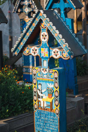 SAPANTA, ROMANIA - 04 JULY, 2015- The merry cemetery of Sapanta, Maramures, Romania. Those cemetery is unique in Romania and in the worldのeditorial素材