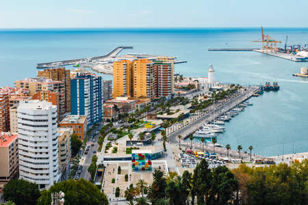 Panoramic and aerial view of Malaga in a beautiful spring day, Spainの写真素材