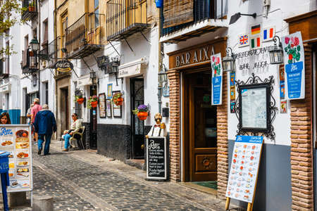 Granada, Spain, April 06, 2018: Street view of the historic district of Albaicin in Granada, Andalusia, Spainのeditorial素材