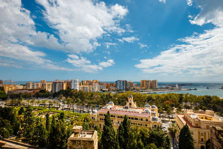 Panoramic and aerial view of Malaga in a beautiful spring day, Spainの写真素材