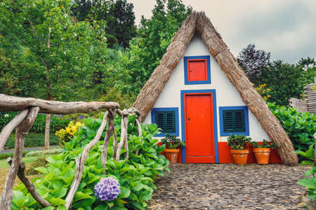 Traditional triangle house in Santana Madeira, Portugal.のeditorial素材