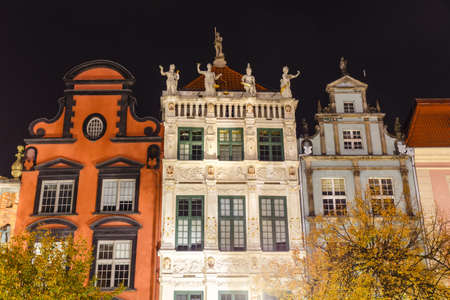 Night view on the market square in the old town center of Gdansk, Polandのeditorial素材
