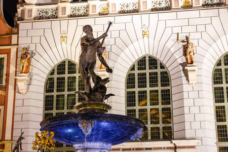 Fountain of the Neptune in old town of Gdansk, Polandのeditorial素材