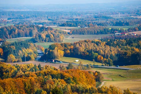 aerial view of the autumn forest, the Kashubian region, Gdañsk Pomeraniaの写真素材