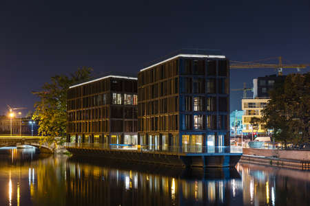 view of the modern buildings in Wroclaw at night, Polandのeditorial素材