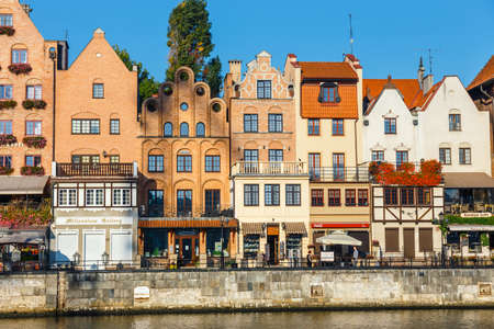 Gdansk, Poland, October 14, 2018: Sunny day at embankment of Motlawa river in historical part of Gdansk, Polandのeditorial素材