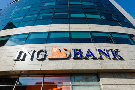 Wroclaw, Poland, October 07, 2018: ING Bank branch entrance.  ING Group is a multinational banking company based in the Netherlands.のeditorial素材