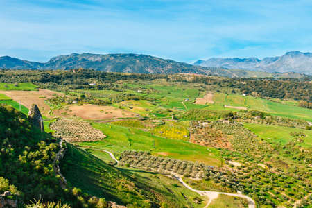 Beautiful view of the green valley in Ronda, Spainの写真素材