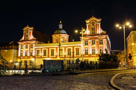view of the university building in Wroclaw at night, Polandのeditorial素材