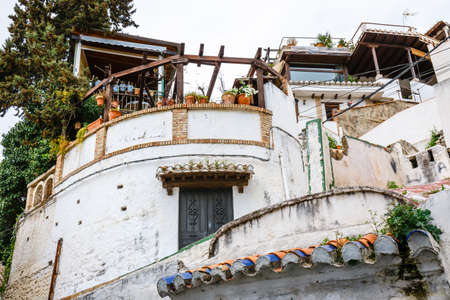 Street view of the historic district of Albaicin in Granada, Andalusia, Spainのeditorial素材