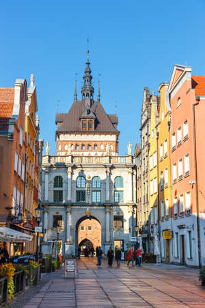 Gdansk, Poland, October 14, 2018: Golden gate and Prison Tower at Dluga Street in the old city center in Gdansk, Poland.のeditorial素材