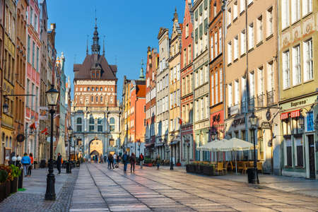 Gdansk, Poland, October 14, 2018: Golden gate and Prison Tower at Dluga Street in the old city center in Gdansk, Poland.のeditorial素材