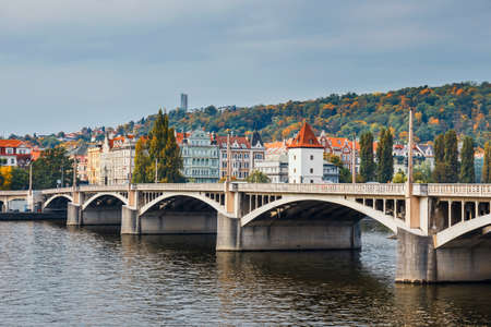 Embankment of the Vltava river in Prague, the capital of Czech Republicの写真素材