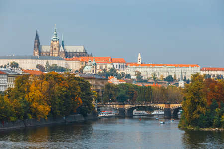 Embankment of the Vltava river in Prague, the capital of Czech Republicの写真素材