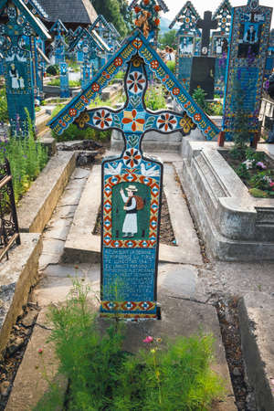SAPANTA, ROMANIA - 04 JULY, 2015- The merry cemetery of Sapanta, Maramures, Romania. Those cemetery is unique in Romania and in the worldのeditorial素材