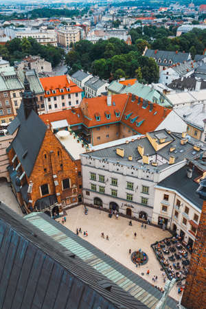 Krakow, Poland, August 14, 2016: Aerial view on the central square of Krakow, Polandのeditorial素材