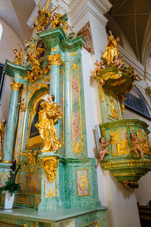 Lublin, Poland, September 01, 2018:Interior of the church in the center of the old town in Lublin, Poland.のeditorial素材