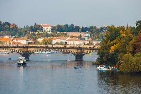 Embankment of the Vltava river in Prague, the capital of Czech Republicの写真素材