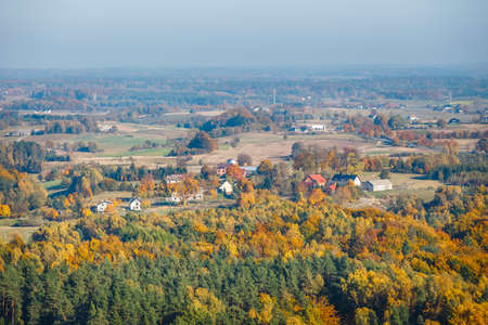 aerial view of the autumn forest, the Kashubian region, Gdañsk Pomeraniaの写真素材