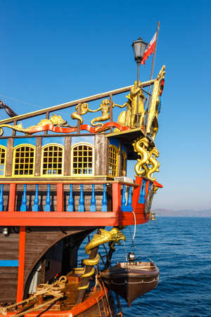 old ship on the blue sky backgroundの写真素材