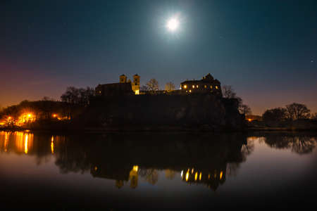 benedictine abbey in Tyniec at night, Polandの写真素材