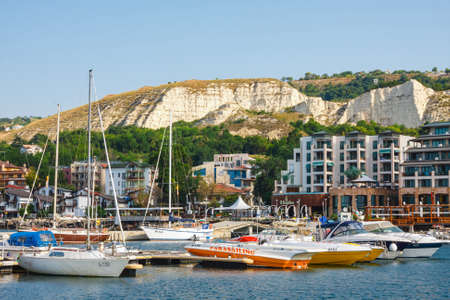 Balchik, Bulgaria, July 08, 2013: Yachts and  boats are moored in marina of Balchik city in black sea coast, Bulgariaのeditorial素材