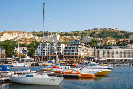 Balchik, Bulgaria, July 08, 2013: Yachts and  boats are moored in marina of Balchik city in black sea coast, Bulgariaのeditorial素材