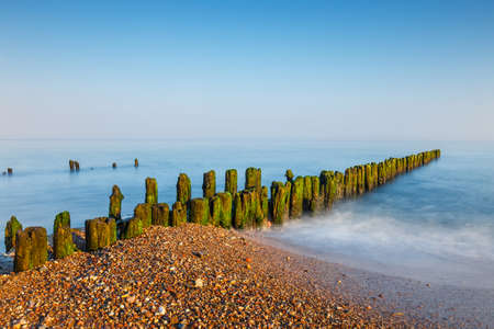 Breakwater at beautiful sunrise, Baltic Sea, Polandの写真素材