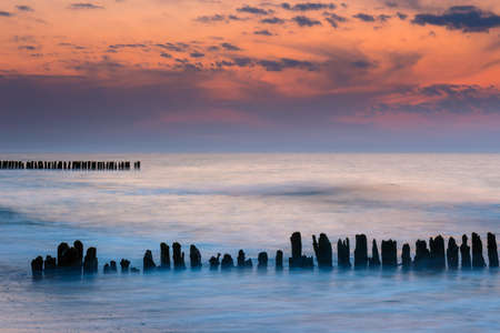 Breakwater at beautiful sunset, Baltic Sea, Poland