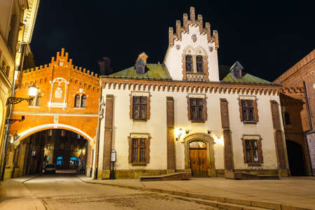 Czartoryski Museum in old town of Krakow at night, Polandのeditorial素材