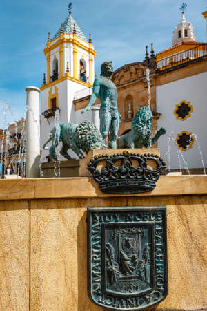 Ronda, Spain, April 05, 2018: Statue of Hercules with two lions, Plaza del Socorro, Ronda, Spainのeditorial素材